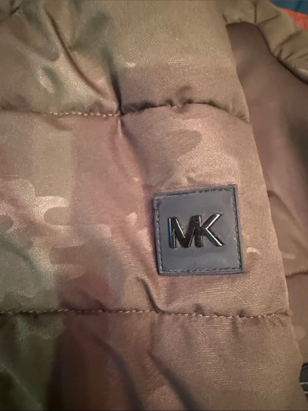 Michael Kors Olive Green Camo Quilted Belted Puffer Coat